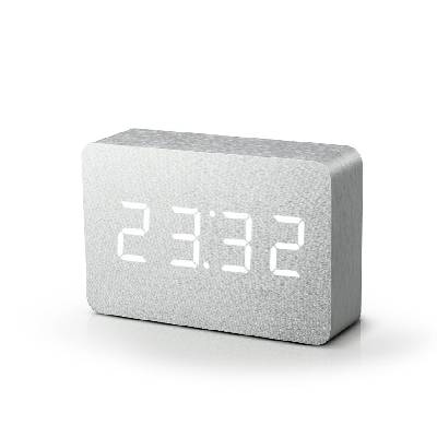 Часовник с термометър и аларма GINGKO BRICK от дърво с алуминиев ефект и бели цифри (Gingko GK15W6)
