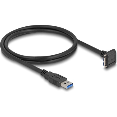 Delock USB 5 Gbps кабел A-тип USB мъжки прав Micro-B-тип USB мъжки 90° надолу с 18 мм разстояние между винтовете 1 м, черен