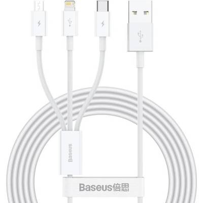 Baseus - Кабел за данни Superior Series (CAMLTYS-02) - USB към Type-C, Micro-USB, Lightning, Бързо зареждане 3.5A, 20W, 1.2 м - Бял