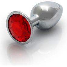 Ouch! Round Gem Butt Plug Large Silver/Ruby Red