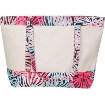 Плажна чанта в бежово и черно с цветни орнаменти