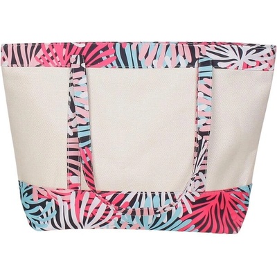 Плажна чанта в бежово и черно с цветни орнаменти