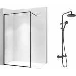 Rea Комплект душ кабина Rea Bler-1 Walk-In, черен цвят 80x195 см и душ колона Hansgrohe Vernis Blend, черен цвят (5902557337514+26276670)