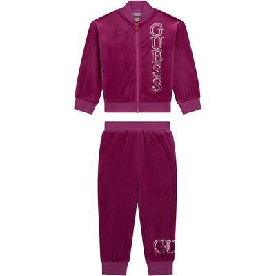 Guess Плюшен комплект във вишнев цвят за мини момиче със суичър и панталон с надписи Guess