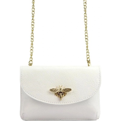 Kožená malá dámská crossbody kabelka na řetízku krémová bílá