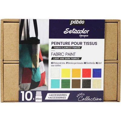 Pébéo Setacolor Opaque barvy na textil sada II. 10 x 45 ml v kartonovém kufříku