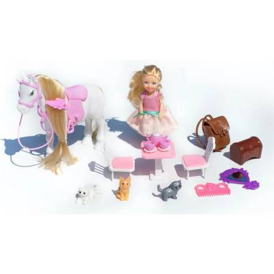 Alltoys Hrací set koník s panenkou a kočičkami