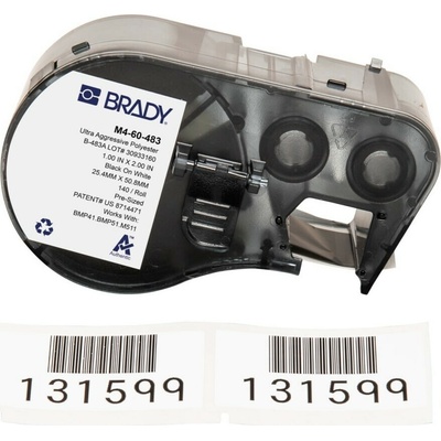 Brady M4-60-483 / 170772, 25.40 mm x 50.80 mm, Polyester, čierna tlač / biely podklad