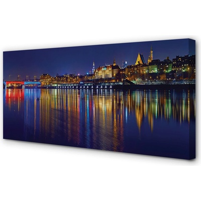 Obrazy na plátně Varšava město noc řeka most 100x50 cm