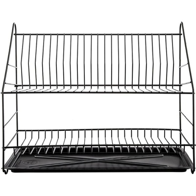 Dvoupatrový odkapávač na nádobí 50 cm, černý, s odkapávací táckou