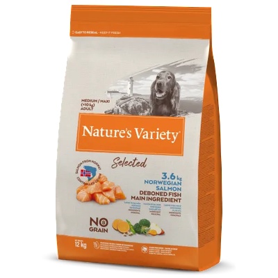 Nature's Variety Nature`s Variety SELECTED MEDIUM/MAXI - NORWEGIAN SALMON - Пълноценна, Натурална храна, БЕЗ ЗЪРНО за пораснали кучета, над 1 година, с норвежка сьомга и плодове - САЩ - 12 кг 927131