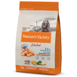 Nature's Variety Nature`s Variety SELECTED MEDIUM/MAXI - NORWEGIAN SALMON - Пълноценна, Натурална храна, БЕЗ ЗЪРНО за пораснали кучета, над 1 година, с норвежка сьомга и плодове - САЩ - 12 кг 927131