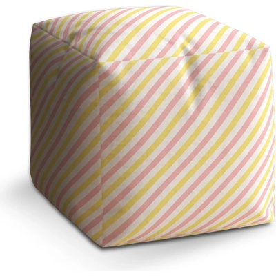 Sablio Taburet Cube Růžové a žluté pruhy: 40x40x40 cm