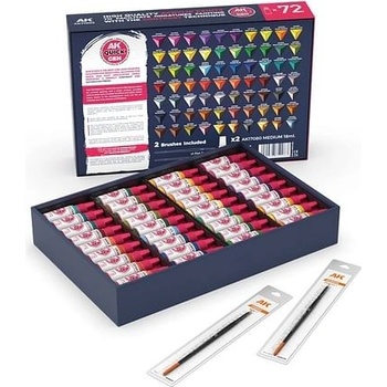AK Interactive Quick Gen Quick Paint Set 72 barev a 2 štětce