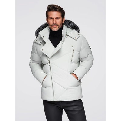 Ombre Clothing Мъжко прошивано яке с качулка - светло сиво V4 OM-JAHP-0252 Ombre Clothing Ombre Clothing | Siv | МЪЖЕ | S