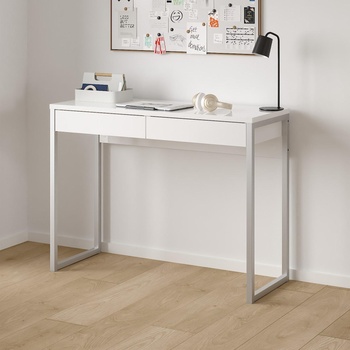 Бюро Function Plus с 2 чекмеджета и метални крака Бял гланц