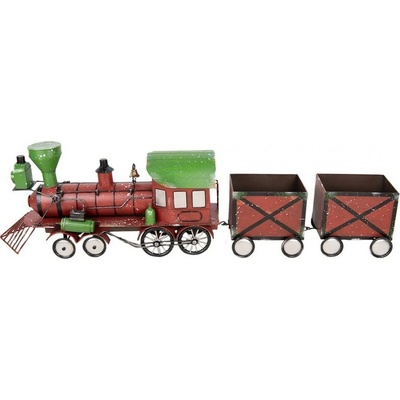 Clayre & Eef Červená kovová dekorace vláček na kolejích Christmas Train - 95*19*28 cm