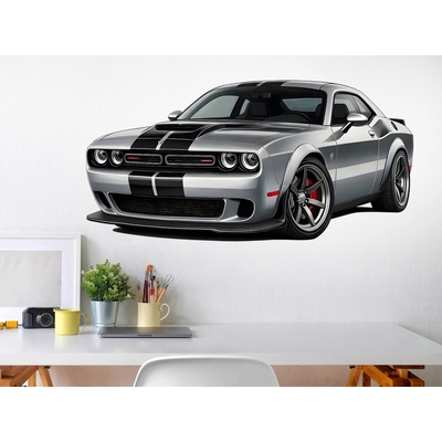 Nalepte.cz Dodge Challenger textilní prelepiteľná nálepka na stenu list 45 x 22 cm