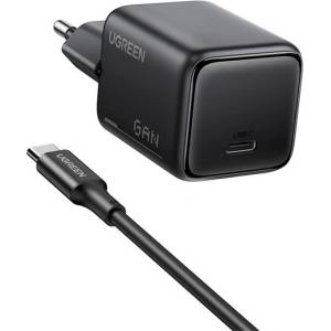 UGREEN X517 мрежово зарядно устройство с Type-C конектор, 25 W, PD бързо зареждане + кабел Type-C, ЧЕРНО (75103)