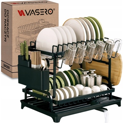 Odkapávač na nádobí VASERO dvoupatrový skládací kovový černý 45x30 cm – Hledejceny.cz