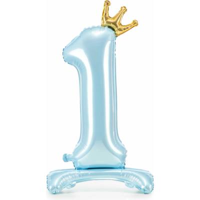 PartyDeco Stojaci fóliový balón číslo 1 84cm nebesky modrá