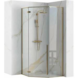 Rea Душ кабина с петоъгълно корито и люлееща се врата Rea Diamond 90x90 златисто - черно (5902557355822+5902557360192)