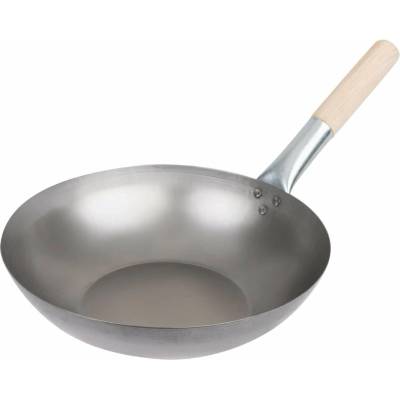 Vogue wok z měkké oceli s plochým dnem 33 cm