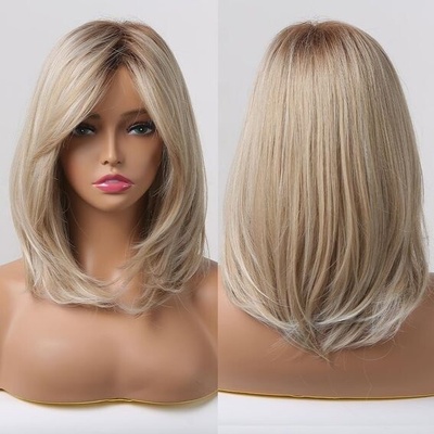 Allebll blond paruky pro ženy vrstvené syntetické paruky s ofinou přirozeného vzhledu