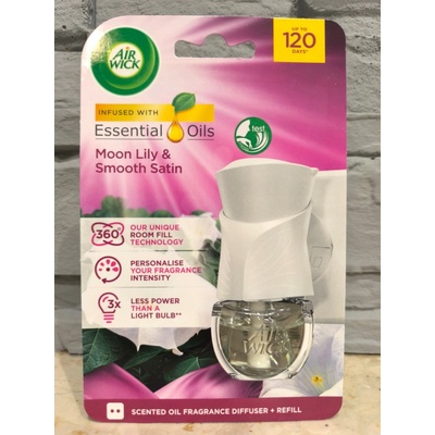 Air Wick Essential Oils Smooth Satin & Moon Lily Jemný satén a měsíční lilie elektrický osvěžovač vzduchu komplet 19 ml