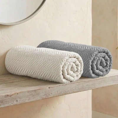 Knitva sada 2 ks ručníků rybí kost 50 x 100 cm šedá a slonová kost