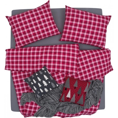 SCAN QUILT Zimné obliečky so štvorčekmi 5116/1 káro červené Flanel 70x90 140x200