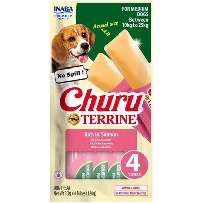 Inaba Foods Dog Churu Terrine - Лакомство за кучета, фин крем със Сьомга, 4 броя х 30 грама, Япония EUD537