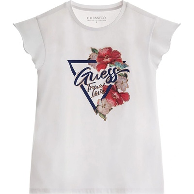 GUESS Тениска в бяло за момиче цветя и лого Guess