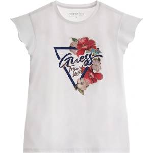 GUESS Тениска в бяло за момиче цветя и лого Guess
