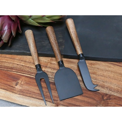 Chic Antique 3 ks čierna sada na syry s drevenou rukoväťou Cheese 17 cm