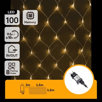 Aigostar - Външна коледна LED гирлянда 100 LED/8 режима 4, 5 x 1, 5 м IP44 топла бяла (AI1417)
