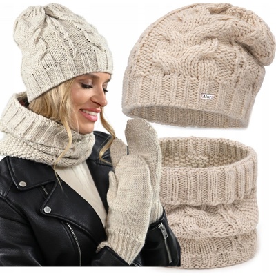 Fashionweek dámská souprava čepice šály a rukavic A9 Béžový