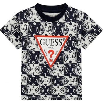 GUESS Тениска в тъмно синьо и бяло за мини момче с червено лого Guess