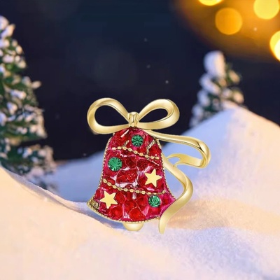 Éternelle Vánoční brož Červený vánoční zvoneček B2431-BR14855A Zlatá