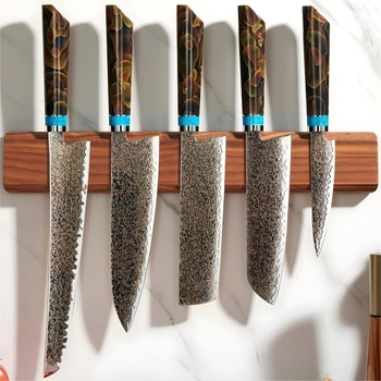 HARAHU Комплект кухненски ножове дамаск ze-37413 - Кафяво / Синьо kp37413 (ze-37413)