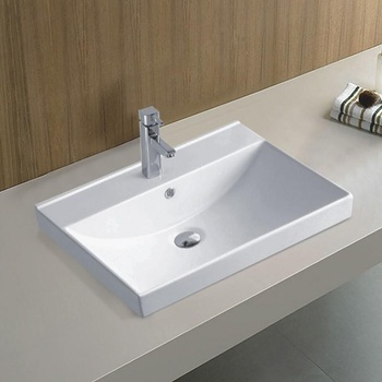 Inter Ceramic Мивка за баня МАЙЛО 5953W 76CM, Inter Ceramic, монтаж върху мебел, порцелан, бял гланц, 76х47х19см (5953W-76CM)