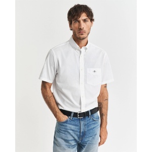 Gant Риза с къс ръкав Gant Regular Fit Classic Poplin Short Sleeve Shirt - White