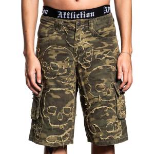 AFFLICTION мъжки камуфлажни карго къси панталони affliction - skull camo - зелени - 110xw114x-grca
