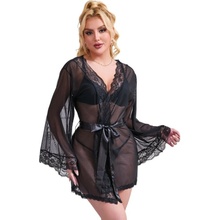 Subblime Transparent Fabric Robe with Lace Detail Black