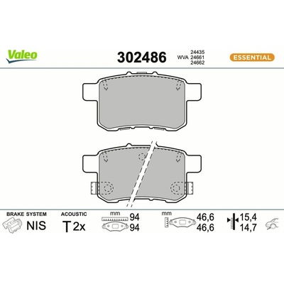 Sada brzdových platničiek kotúčovej brzdy VALEO ESSENTIAL 302486