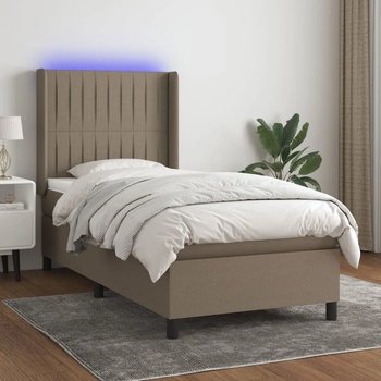vidaXL Боксспринг легло с матрак и LED, таупе, 90x200 см, плат (3138449)