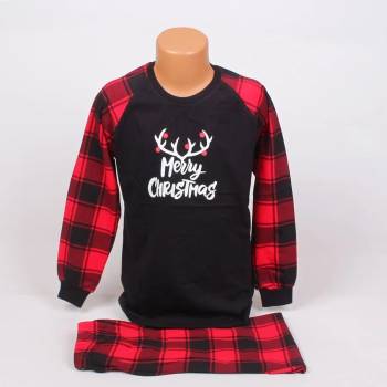 Image 1 of Детско-юношеска коледна пижама за момче в черно с каре