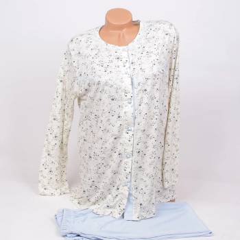 Image 1 of Макси пижама в цвят екрю и синьо с цветчета