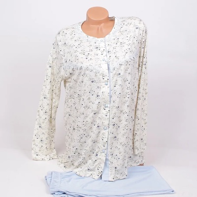 Макси пижама в цвят екрю и синьо с цветчета