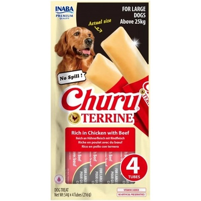 Inaba Foods Dog Churu Terrine - Лакомство за кучета, фин крем с Пиле и Телешко, 4 броя х 54 грама, Япония EUD542